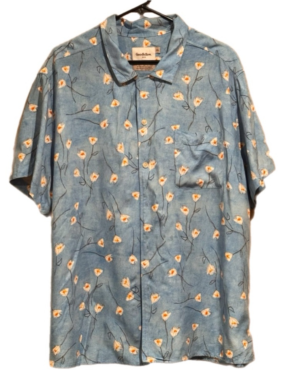 Goodfellow & Co Light Blue Short-Sleeve Floral Button-Down Shirt Size XXL